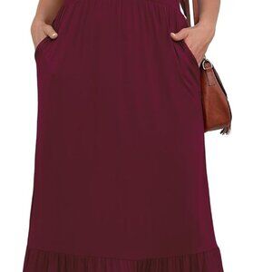 Plus Size Summer Maxi Dress Rayon Spandex Casual V Neck Pockets Loose